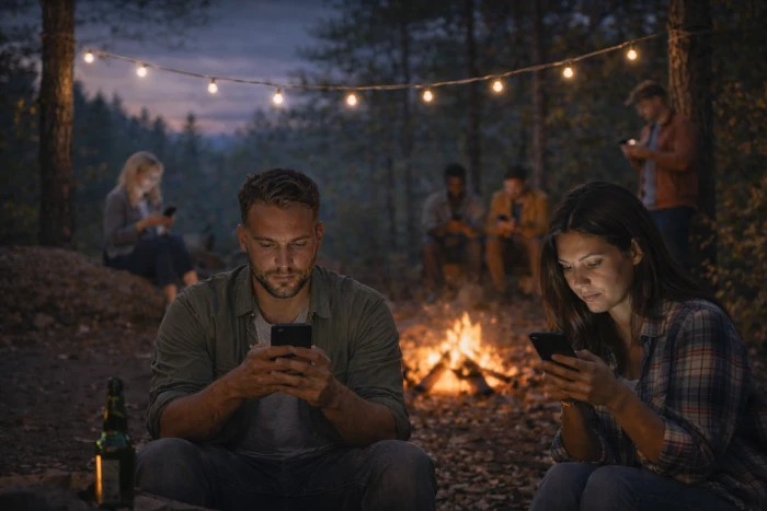 Person distracted by their phone during an event